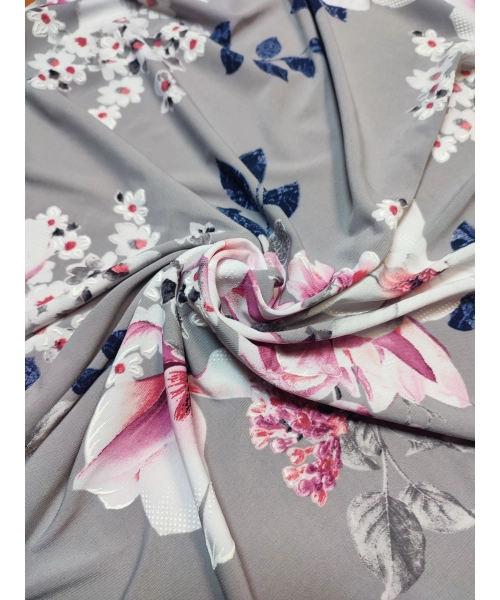 Elastyczna dzianina Jersey ze wzorem - biało/ różowe magnolie